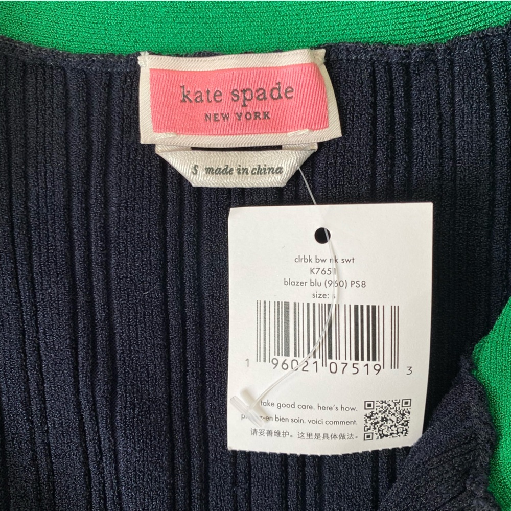 NEW Kate Spade Size S Navy Color Block Bow Neck Short Sleeve Sweater Top - Picture 9 of 11